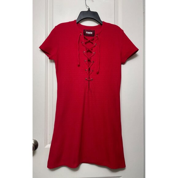 Reformation Caroline Lace-Up Neck Short-Sleeve Mini Dress in Red Size XS - Picture 5 of 13